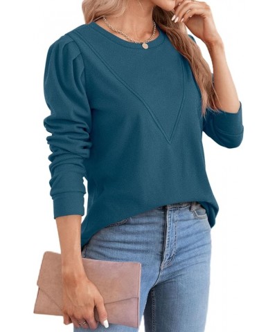 Sweatshirts for Women Crew Neck Long Sleeve Basic Casual Tunic Tops for Leggings C-blue $10.63 Tops