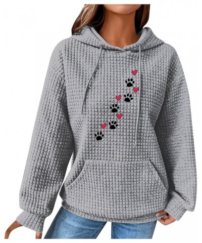 Women's Hoodies Waffle-knit Sweatshirt Casual Long Sleeves Cute Love Heart Dog Paw Printed Graphic Pullover Top Gray $8.62 Ho...