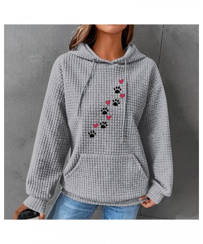 Women's Hoodies Waffle-knit Sweatshirt Casual Long Sleeves Cute Love Heart Dog Paw Printed Graphic Pullover Top Gray $8.62 Ho...