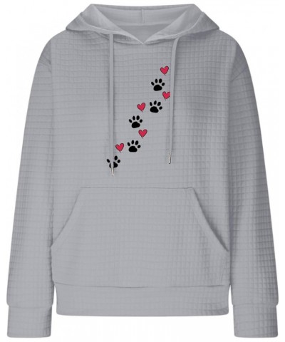 Women's Hoodies Waffle-knit Sweatshirt Casual Long Sleeves Cute Love Heart Dog Paw Printed Graphic Pullover Top Gray $8.62 Ho...