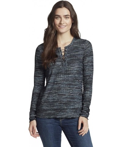 Women's Cool Lace Up Henley Top Anthracite Penta Brushes Fusion $14.12 T-Shirts