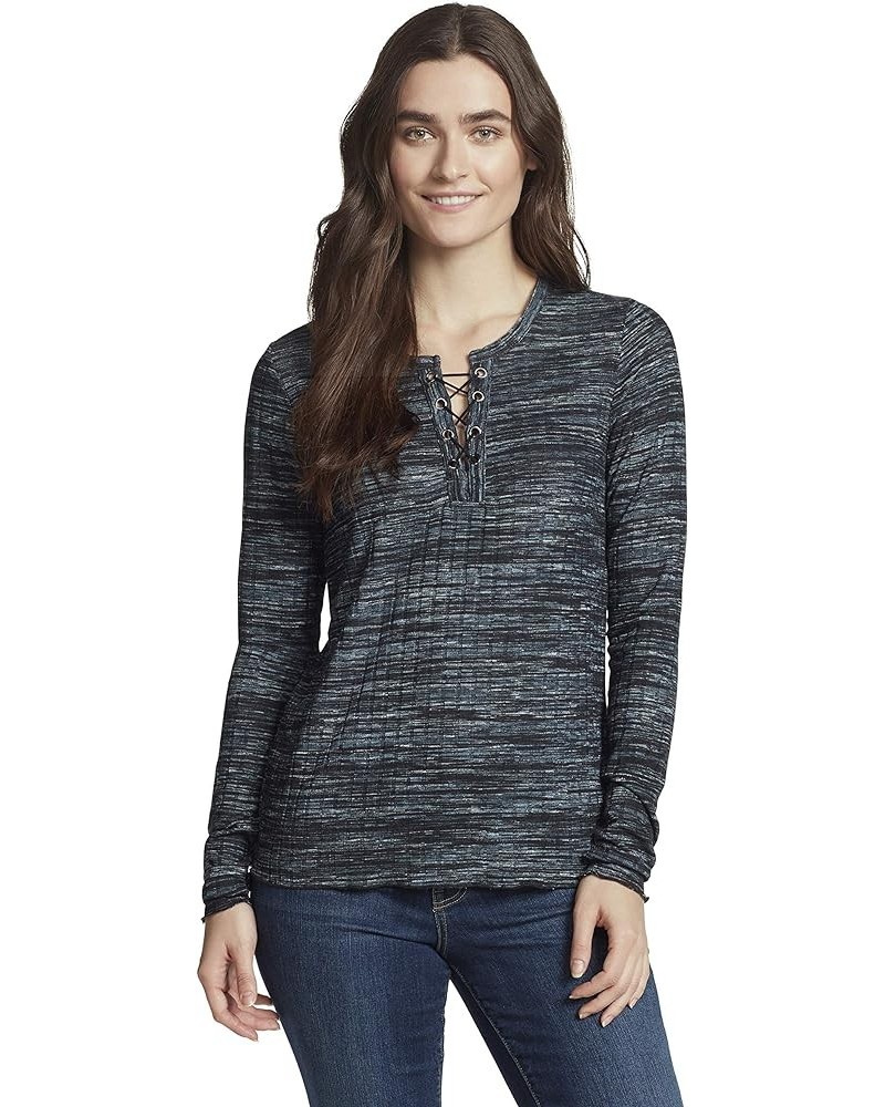 Women's Cool Lace Up Henley Top Anthracite Penta Brushes Fusion $14.12 T-Shirts