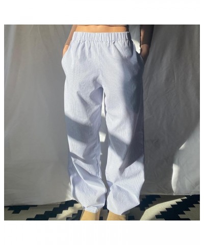 Womens Striped Lounge Pants Y2K Loose Drawstring Elastic Waist Wide Leg Straight Long Pants with Pockets Streetwear Blue 1 $8...