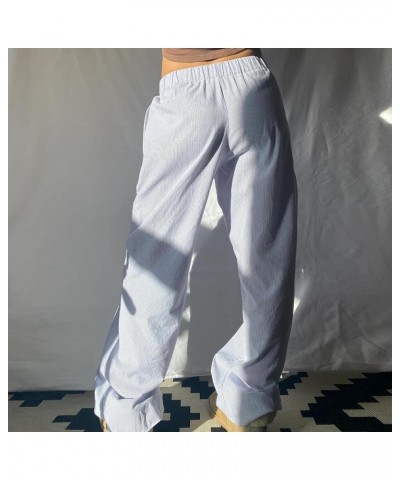 Womens Striped Lounge Pants Y2K Loose Drawstring Elastic Waist Wide Leg Straight Long Pants with Pockets Streetwear Blue 1 $8...