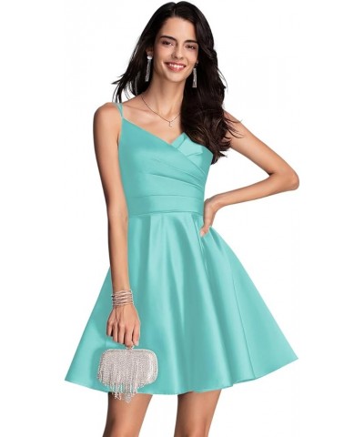 Spaghetti Straps Homecoming Dresses for Teens 2023 V Neck Pleats Prom Dress Short with Pockets NB227 Turquoise $28.04 Dresses