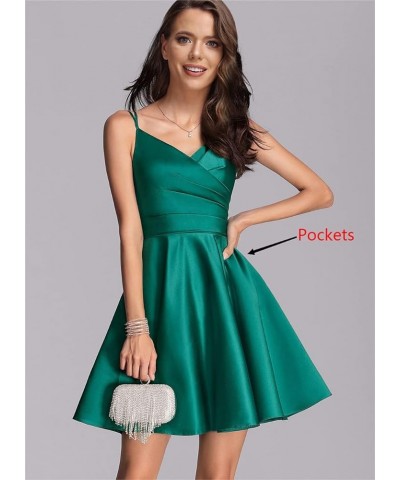 Spaghetti Straps Homecoming Dresses for Teens 2023 V Neck Pleats Prom Dress Short with Pockets NB227 Turquoise $28.04 Dresses