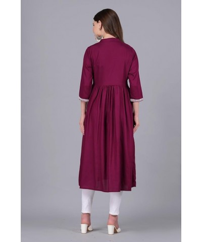 Fashionable Women Chikan Embroidery Viscose Rayon Flared Kurta Wine $14.50 Tops