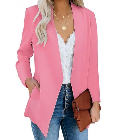 Women's Open Front Pockets Blazer Long Sleeve Work Office Cardigan Jacket Sachet Pink $30.20 Blazers