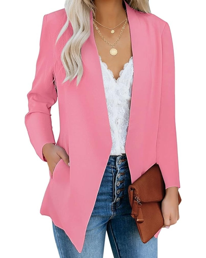 Women's Open Front Pockets Blazer Long Sleeve Work Office Cardigan Jacket Sachet Pink $30.20 Blazers