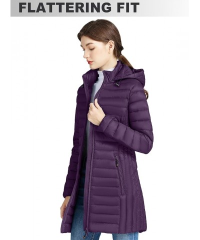 Women's Lightweight Down Puffer Coat Packable Long Down Coat Hood Winter Puffer Jacket Dark Purple $41.24 Jackets