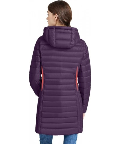 Women's Lightweight Down Puffer Coat Packable Long Down Coat Hood Winter Puffer Jacket Dark Purple $41.24 Jackets