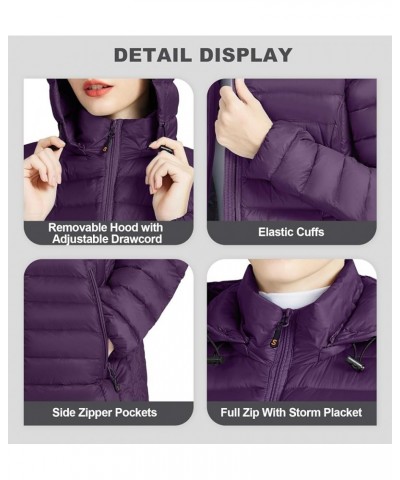 Women's Lightweight Down Puffer Coat Packable Long Down Coat Hood Winter Puffer Jacket Dark Purple $41.24 Jackets