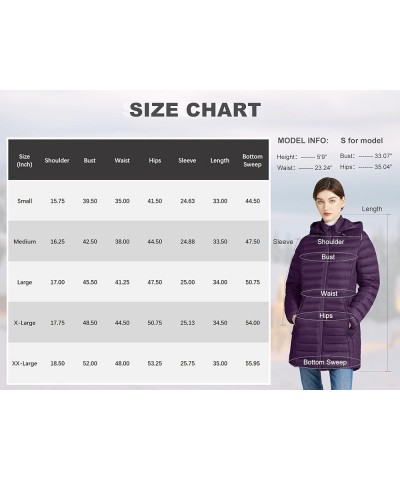 Women's Lightweight Down Puffer Coat Packable Long Down Coat Hood Winter Puffer Jacket Dark Purple $41.24 Jackets