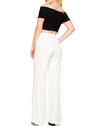 Women's Work Business Casual Dress Pants Long High Waist Straight Leg Wide Loose Palazzo Solid Color Flowing White $3.11 Pants