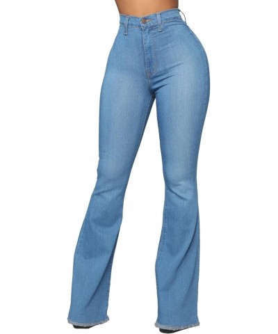 Bell Bottom Jeans for Women Elastic Skinny Ripped Hole Classic Denim Pants 2303 Light Blue $13.34 Jeans