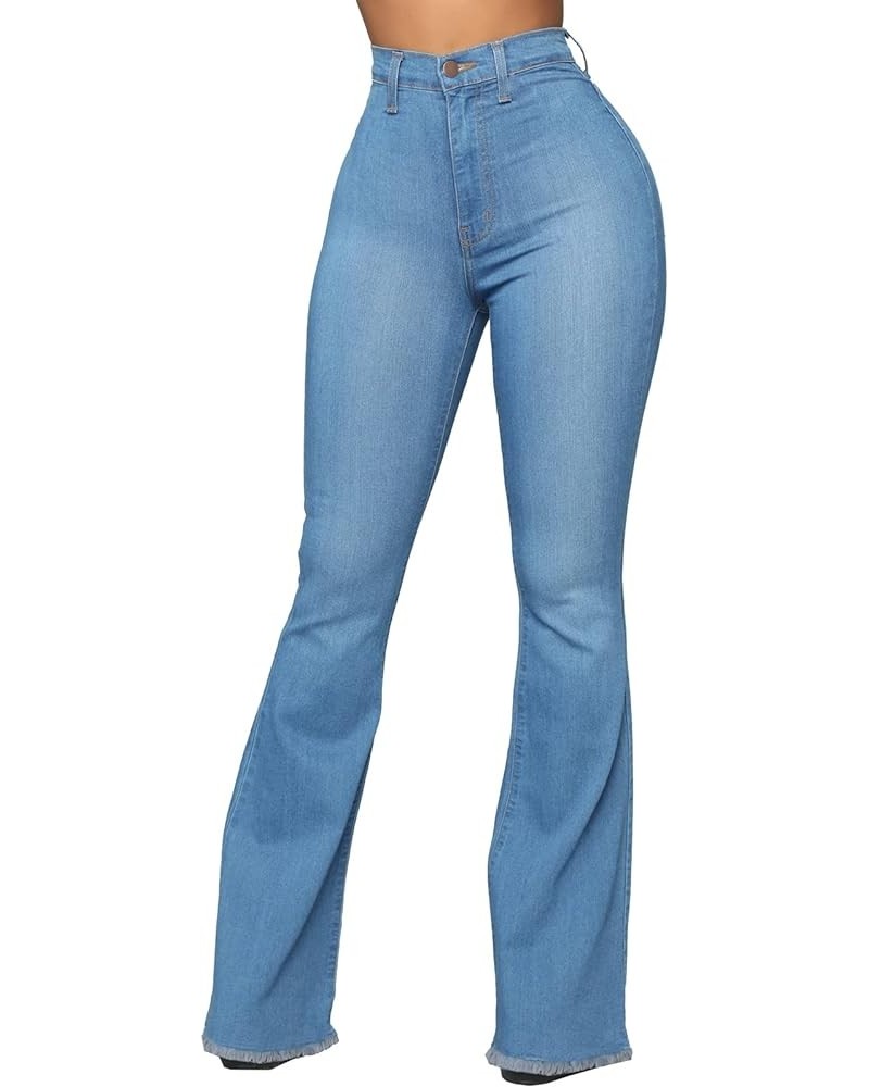 Bell Bottom Jeans for Women Elastic Skinny Ripped Hole Classic Denim Pants 2303 Light Blue $13.34 Jeans