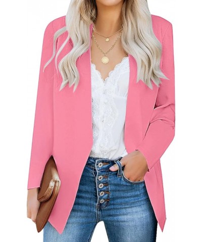 Women's Open Front Pockets Blazer Long Sleeve Work Office Cardigan Jacket Sachet Pink $30.20 Blazers