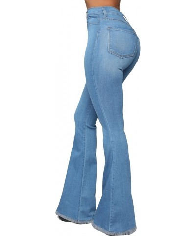 Bell Bottom Jeans for Women Elastic Skinny Ripped Hole Classic Denim Pants 2303 Light Blue $13.34 Jeans