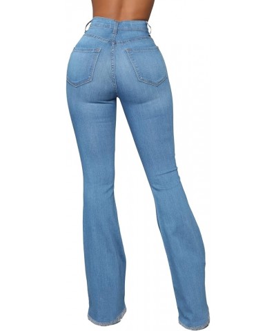 Bell Bottom Jeans for Women Elastic Skinny Ripped Hole Classic Denim Pants 2303 Light Blue $13.34 Jeans