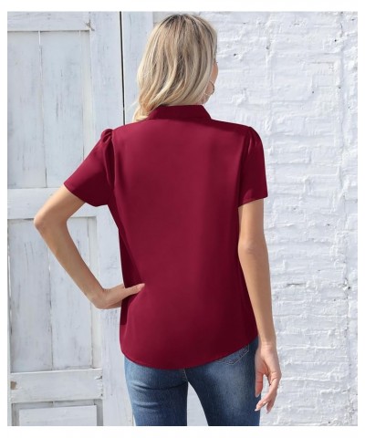 Womens Dressy Chiffon Blouse Long Sleeve Casual Tie Neck Shirt Tops Short Sleeve 02 Wine Red $10.44 Blouses