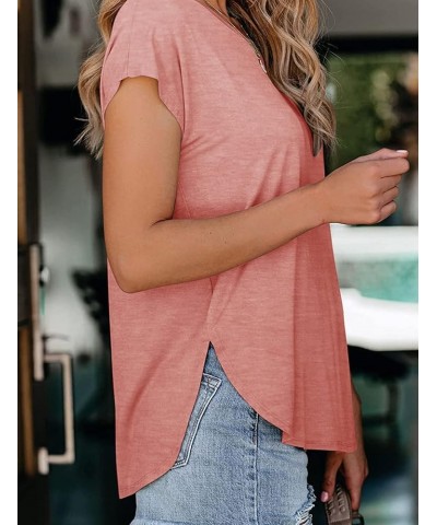 Women's Summer Short Sleeve Tops Crew Neck Solid Color T-Shirts Casual Loose Fit Tank Tee Pink $12.75 T-Shirts