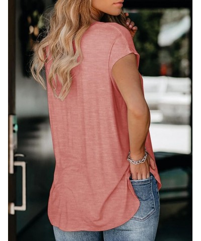 Women's Summer Short Sleeve Tops Crew Neck Solid Color T-Shirts Casual Loose Fit Tank Tee Pink $12.75 T-Shirts