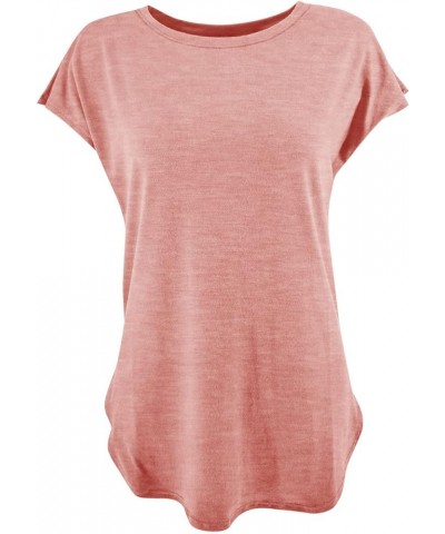 Women's Summer Short Sleeve Tops Crew Neck Solid Color T-Shirts Casual Loose Fit Tank Tee Pink $12.75 T-Shirts