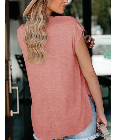 Women's Summer Short Sleeve Tops Crew Neck Solid Color T-Shirts Casual Loose Fit Tank Tee Pink $12.75 T-Shirts