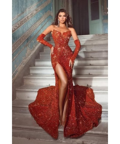 Mermaid Prom Dress for Women 2024 Sparkly Sequin with Slit Long Sleeves Formal Dresses Evening Gowns A-champagne $35.35 Dresses