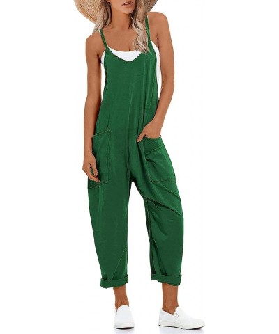 Womens Casual Loose V Neck Jumpsuits Spaghetti Strap Harem Long Pants Overalls Romper with Pockets Army Green $10.25 Overalls