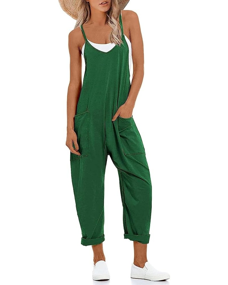 Womens Casual Loose V Neck Jumpsuits Spaghetti Strap Harem Long Pants Overalls Romper with Pockets Army Green $10.25 Overalls