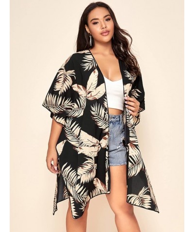 Women's Plus Open Front Floral Lace Sheer Beach Cover Up Kimono Tropical Black $10.99 Swimsuits