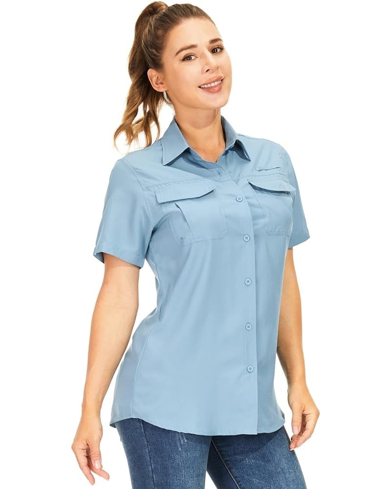 Women's UPF 50+ Short Sleeve Shirts UV Sun Protection Safari Shirts Quick Dry Outdoor Shirt for Fishing Hiking Travel 5076 Bl...