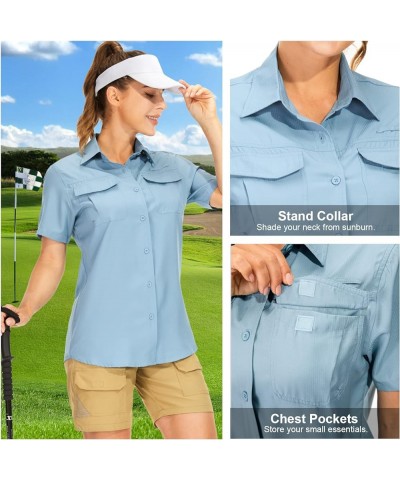 Women's UPF 50+ Short Sleeve Shirts UV Sun Protection Safari Shirts Quick Dry Outdoor Shirt for Fishing Hiking Travel 5076 Bl...