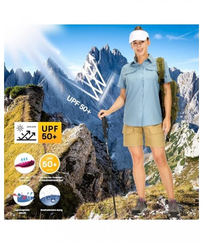 Women's UPF 50+ Short Sleeve Shirts UV Sun Protection Safari Shirts Quick Dry Outdoor Shirt for Fishing Hiking Travel 5076 Bl...