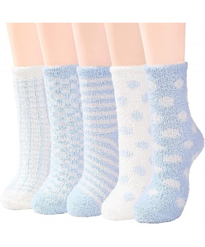 Womens Fuzzy Socks Winter Warm Fluffy Socks Athletic Outdoor Sports Socks 5 Pack Light Blue $7.64 Socks