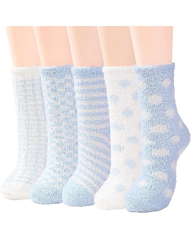 Womens Fuzzy Socks Winter Warm Fluffy Socks Athletic Outdoor Sports Socks 5 Pack Light Blue $7.64 Socks