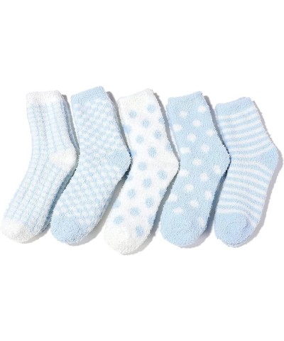 Womens Fuzzy Socks Winter Warm Fluffy Socks Athletic Outdoor Sports Socks 5 Pack Light Blue $7.64 Socks