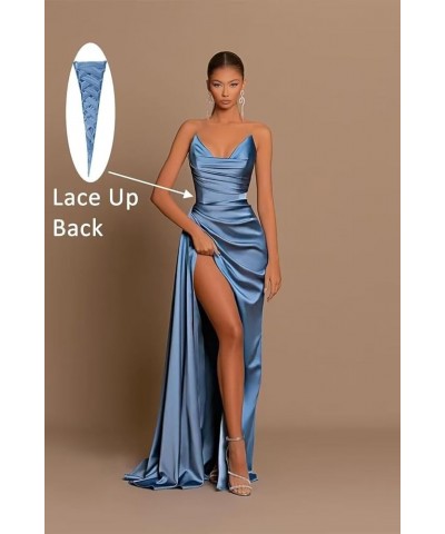 Women's Strapless Satin Mermaid Prom Dresses with Slit Pleated Long Formal Evening Gowns Sage Green $32.99 Dresses