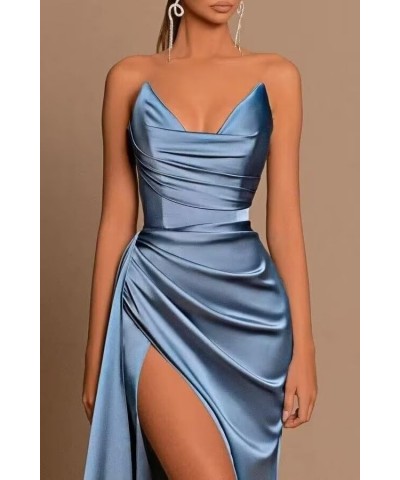 Women's Strapless Satin Mermaid Prom Dresses with Slit Pleated Long Formal Evening Gowns Sage Green $32.99 Dresses