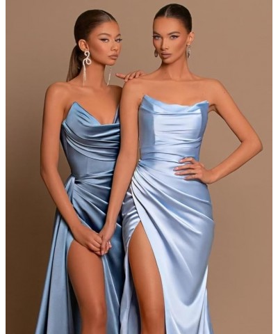 Women's Strapless Satin Mermaid Prom Dresses with Slit Pleated Long Formal Evening Gowns Sage Green $32.99 Dresses