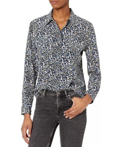 Women's Slim Signature Blouse Coront Bleu Mlt $58.45 Blouses