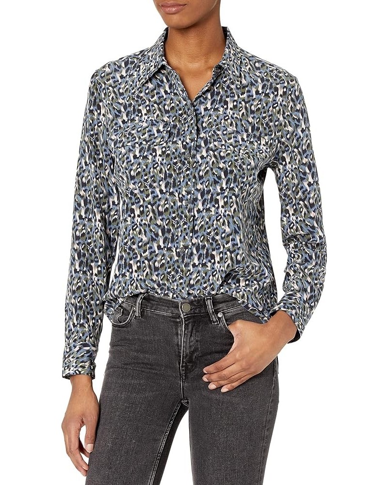 Women's Slim Signature Blouse Coront Bleu Mlt $58.45 Blouses