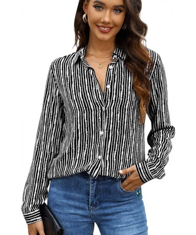 Womens Long Sleeve Button Down Shirts Dressy Casual Tops Work Blouses B01 White Stripes $13.20 Blouses