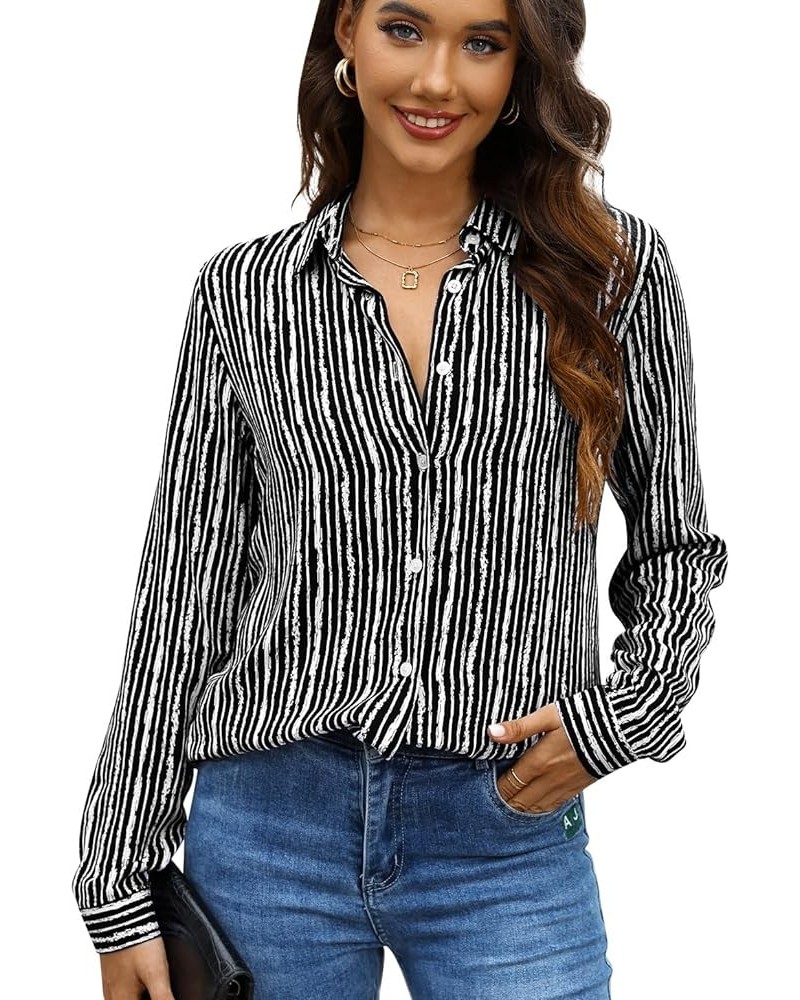 Womens Long Sleeve Button Down Shirts Dressy Casual Tops Work Blouses B01 White Stripes $13.20 Blouses