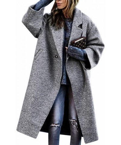 2023 Womens Notch Lapel long Faux Wool Coat Single breasted Elegant Fall Winter Maxi Peacoat fashion jacket overcoat Grey Sma...