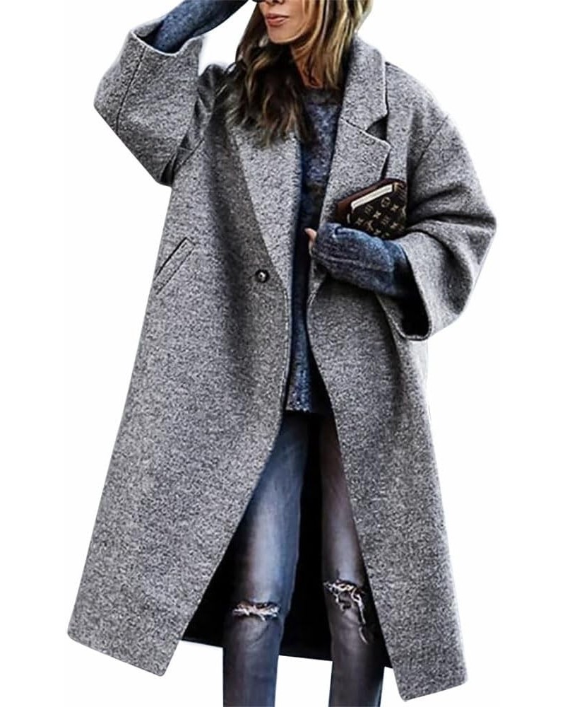 2023 Womens Notch Lapel long Faux Wool Coat Single breasted Elegant Fall Winter Maxi Peacoat fashion jacket overcoat Grey Sma...