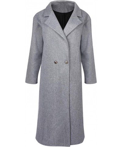 2023 Womens Notch Lapel long Faux Wool Coat Single breasted Elegant Fall Winter Maxi Peacoat fashion jacket overcoat Grey Sma...