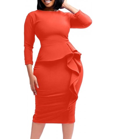 Cocktail Dresses for Women 2023 Plus Size Elegant Bodycon Ruffle Long Sleeve Cocktail Midi Pencil Dress Orange $10.76 Dresses