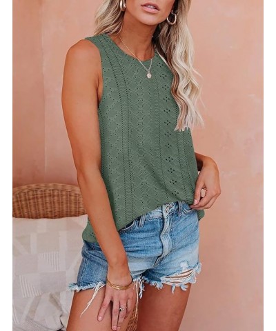 Womens Tank Tops Eyelet Embroidery Crewneck Sleeveless Going Out Casual Summer Basic Loose Shirts 2024 Fashion Clothes Green ...